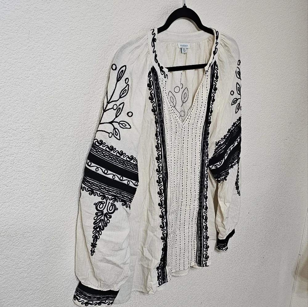 Sundance Blouse Womens XXL Embroidered V-Neck Long Sleeve Pullover Top - Picture 3 of 7